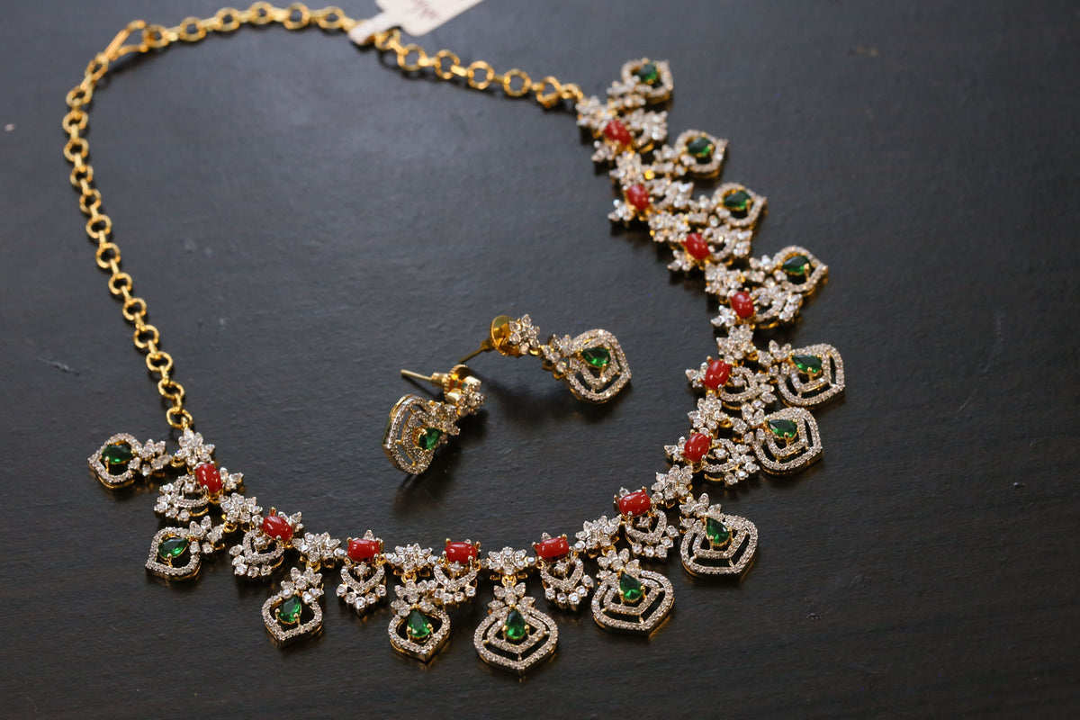 MIa Coral & CZ Dual Tone Set