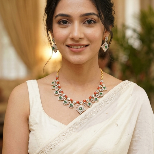Nakshatra Coral & CZ Dual Tone Set