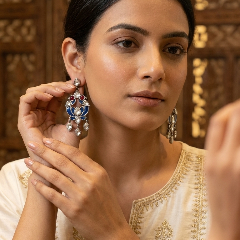 Amaani Peacock Fuion Earrrings - Blue