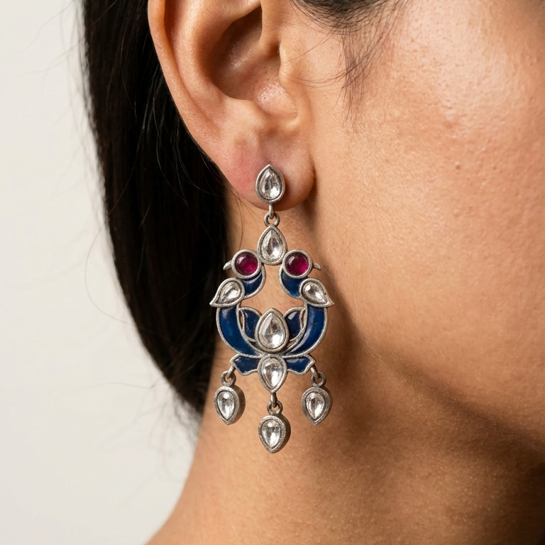 Amaani Peacock Fuion Earrrings - Blue