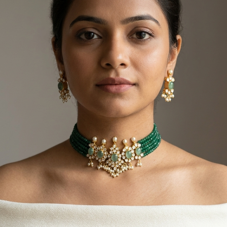 Krupa Moissanite & Aventurine Choker Set