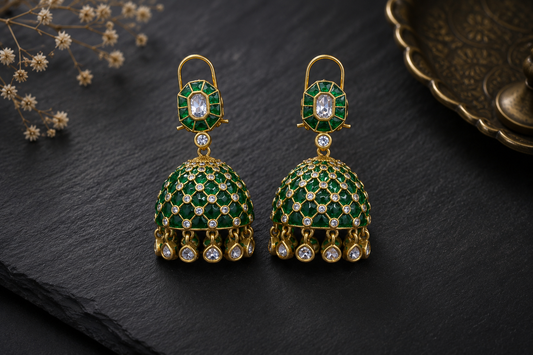 Takkar Kundan Polki Kundan Jhumka - Green