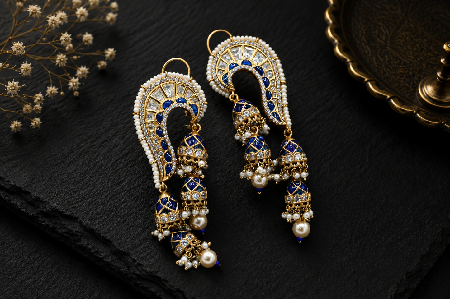 Tanvi Takkar Kundan Polki Kundan Jhumka - Blue