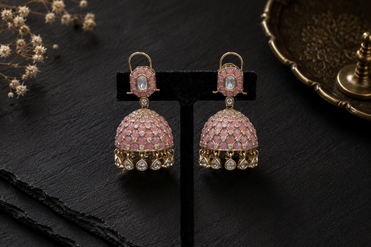 Takkar Kundan Polki Kundan Jhumka - Pink