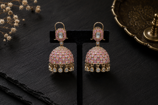 Takkar Kundan Polki Kundan Jhumka - Pink