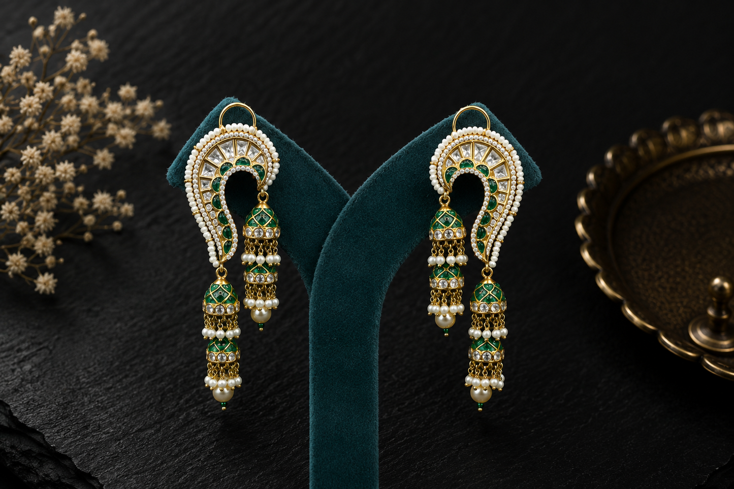 Tanvi Takkar Kundan Polki Kundan Jhumka - Green