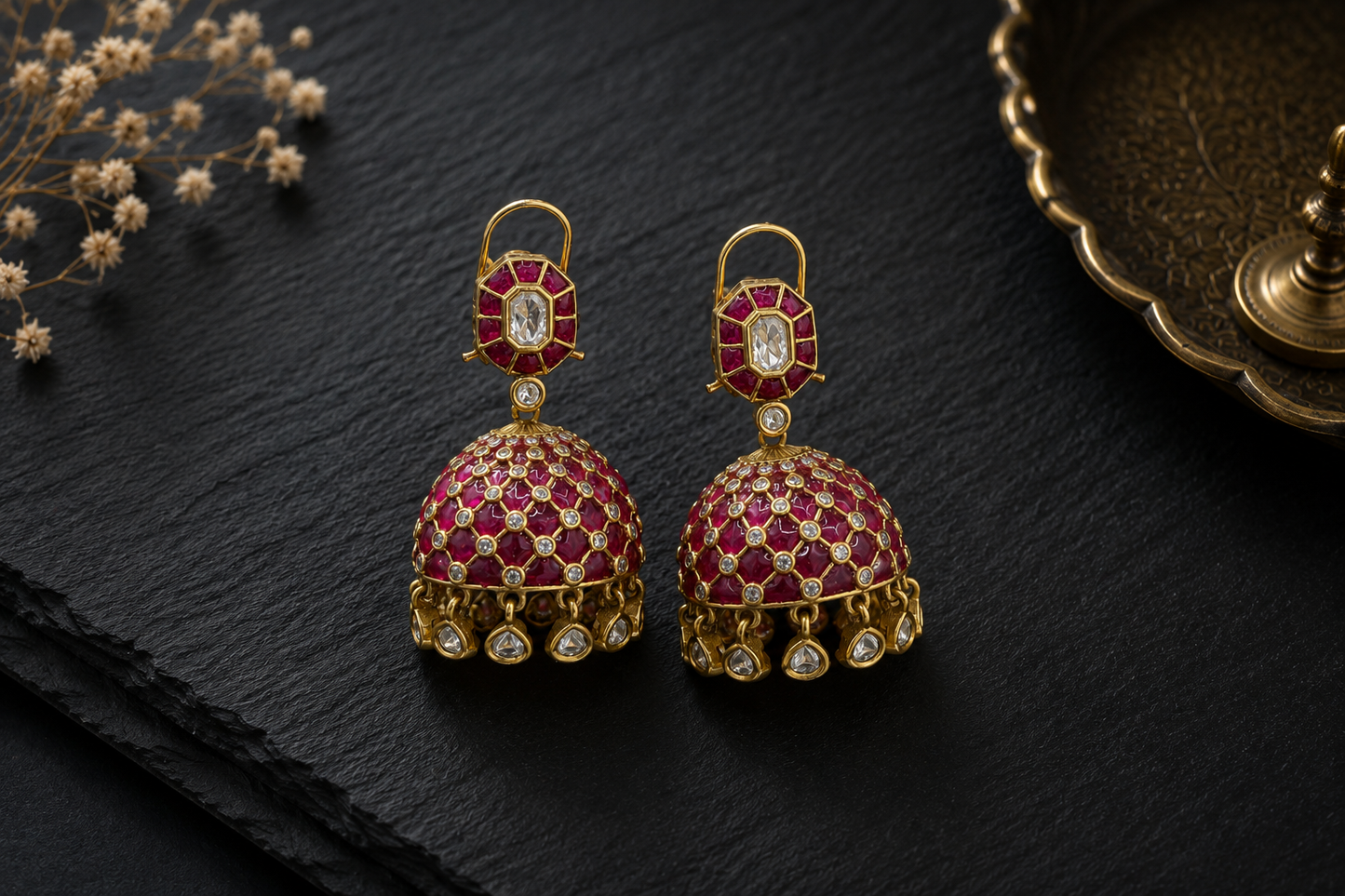 Takkar Kundan Polki Kundan Jhumka - Ruby