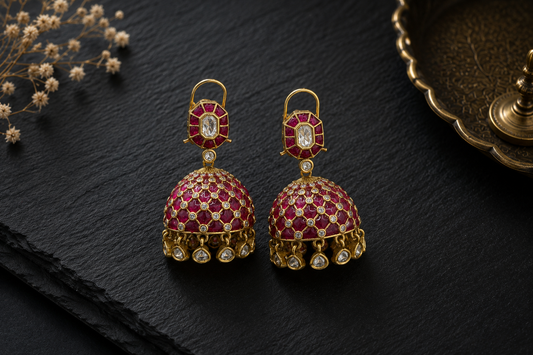Takkar Kundan Polki Kundan Jhumka - Ruby