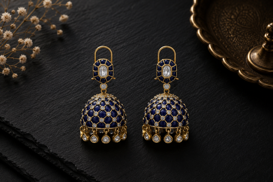 Takkar Kundan Polki Kundan Jhumka - Blue