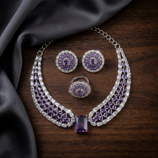 Lavender CZ Necklace, Earrings & Ring Set