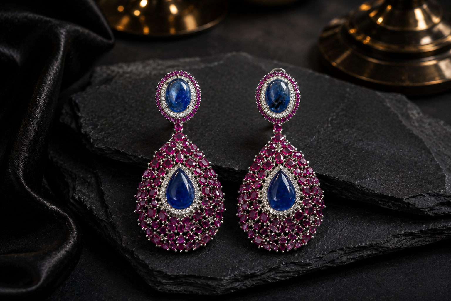 Premium Sabya Inspired Doublet Earrings - Ruby