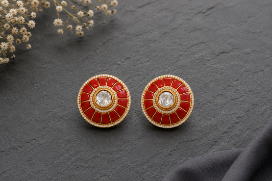 Coral & Moissanite Polki Studs