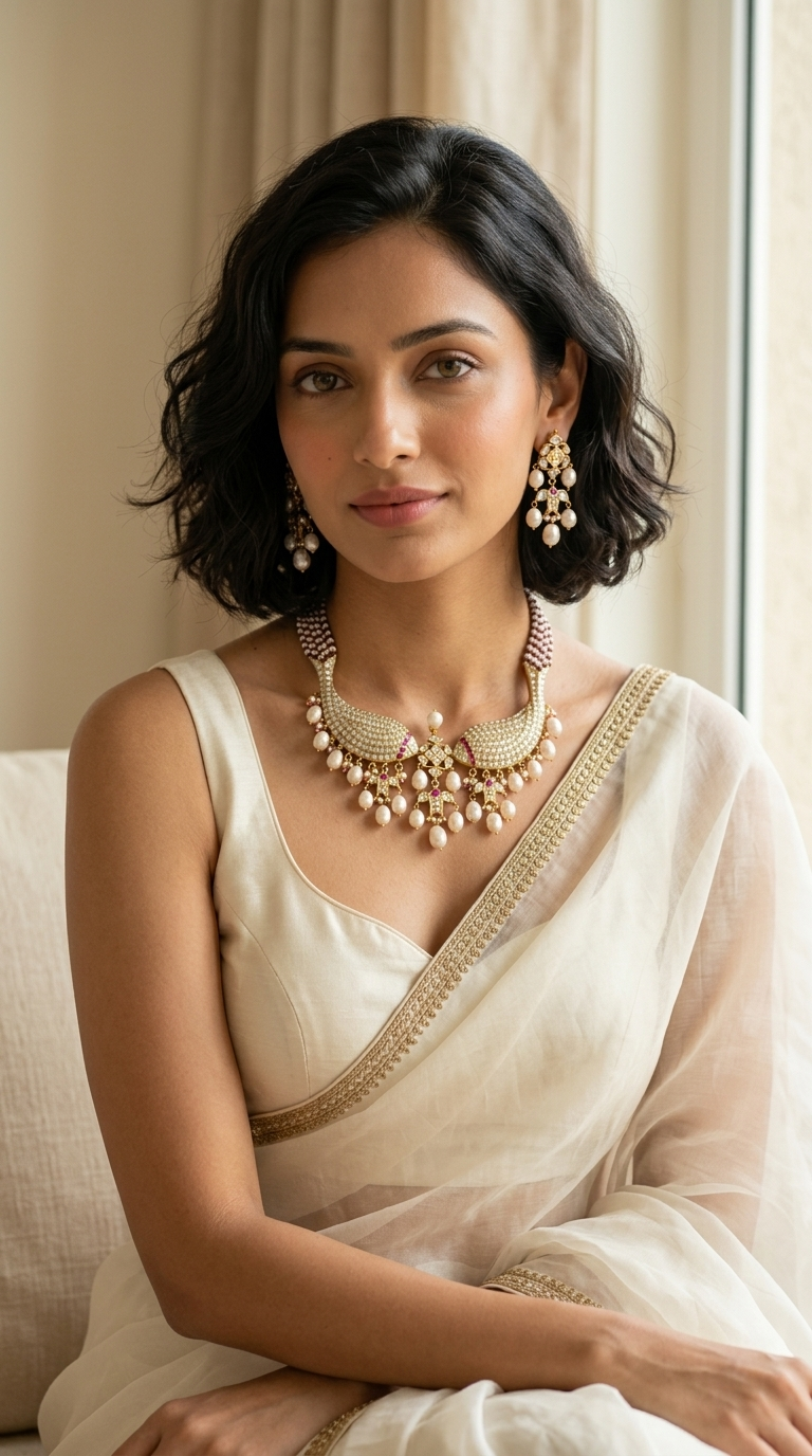 Matsya Fresh Water Pearls, Real Onyx & Jadau Kundan Set