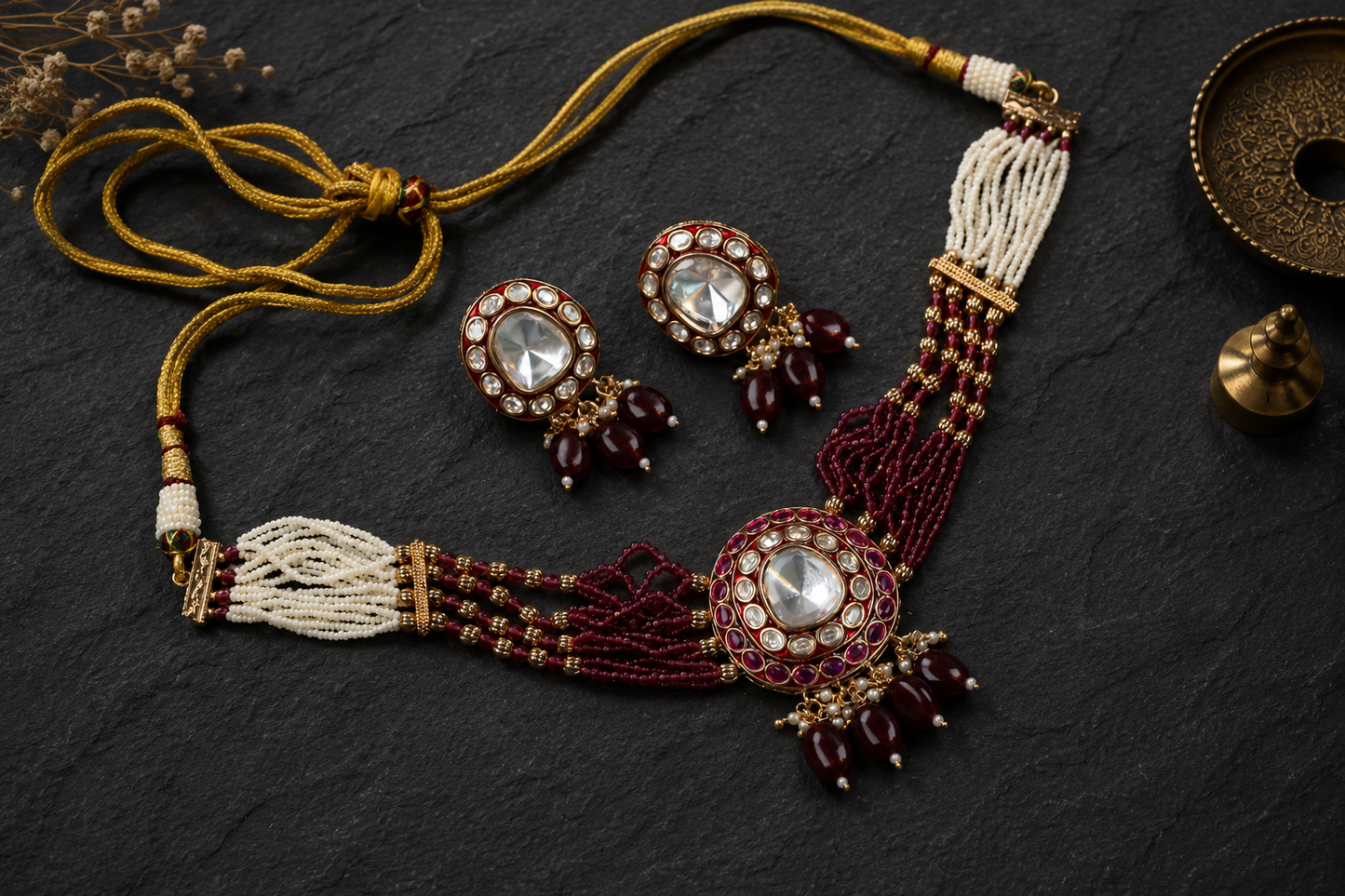 Uncut Kundan Choker Set - Red