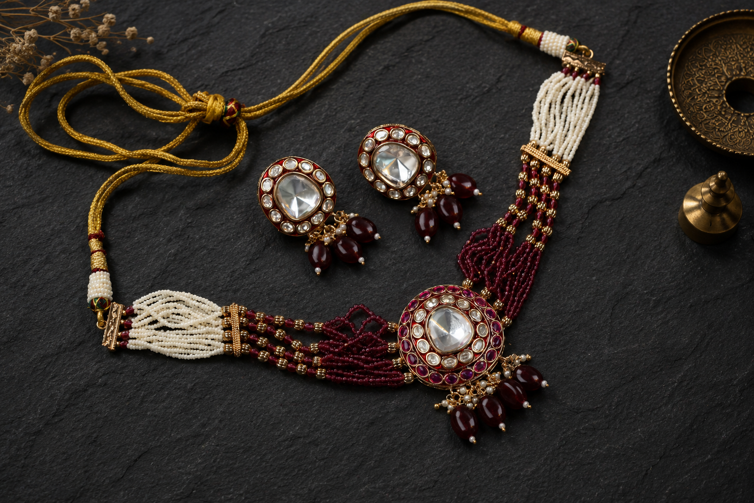 Uncut Kundan Choker Set - Red