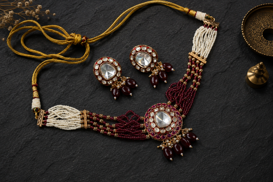 Uncut Kundan Choker Set - Red