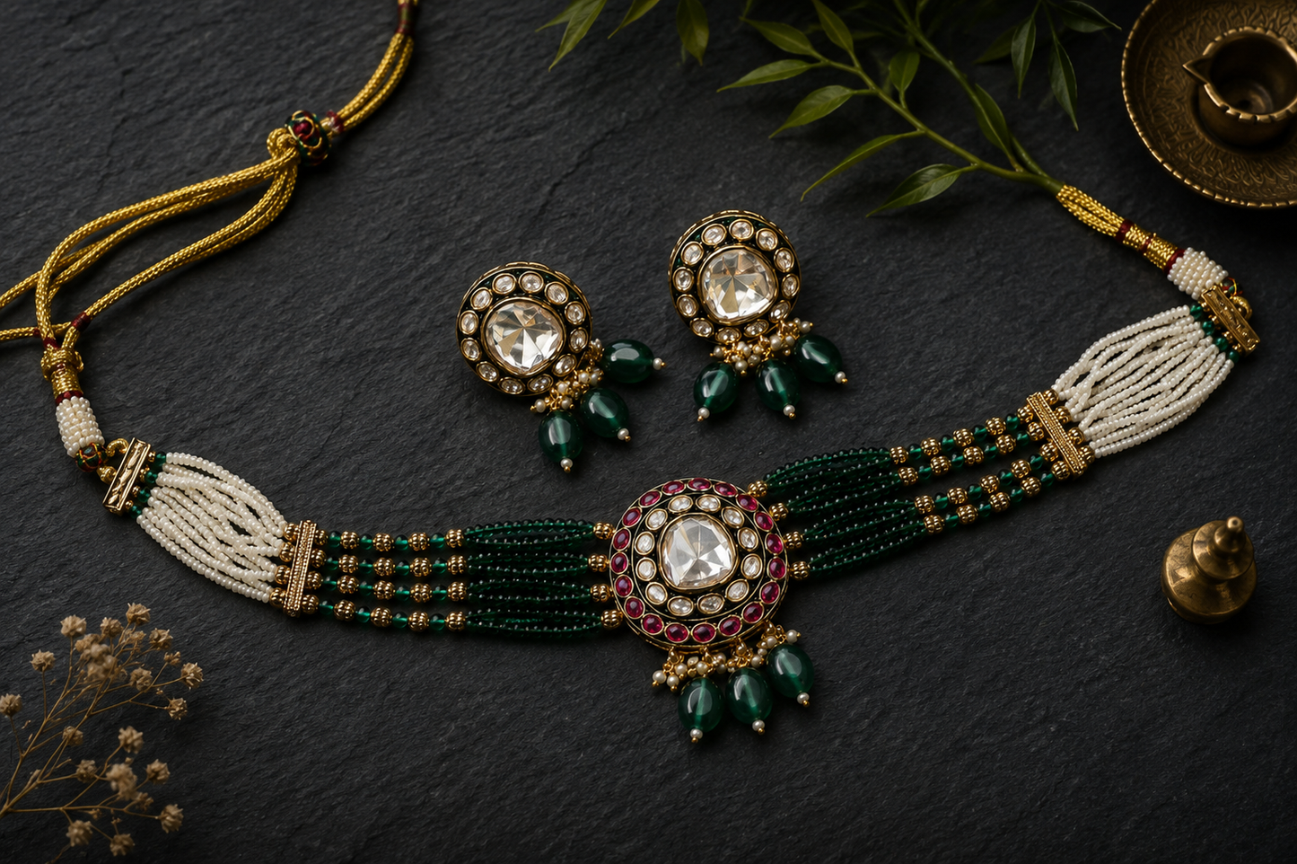 Uncut Kundan Choker Set - Green