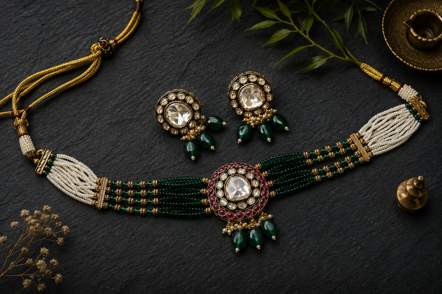 Uncut Kundan Choker Set - Green