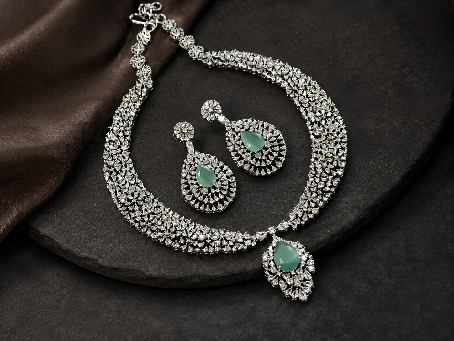 Sitara Premium Quality CZ Necklace Sets - Mint