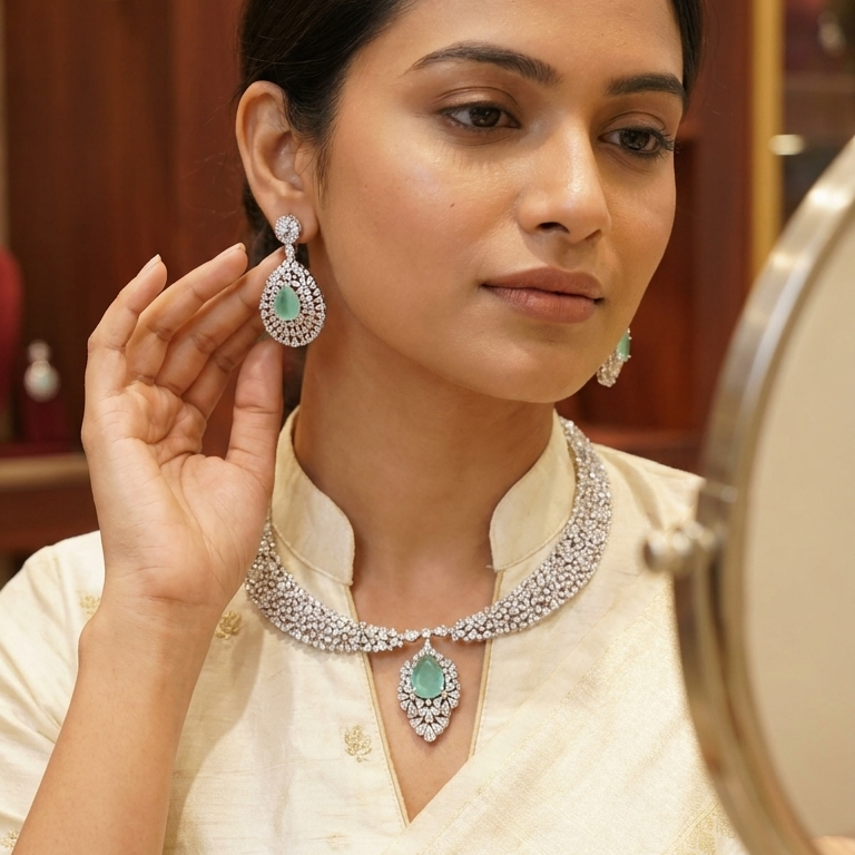 Sitara Premium Quality CZ Necklace Sets - Mint