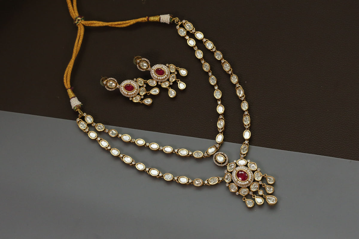 Premium Uncut Polki Red Doublet Set