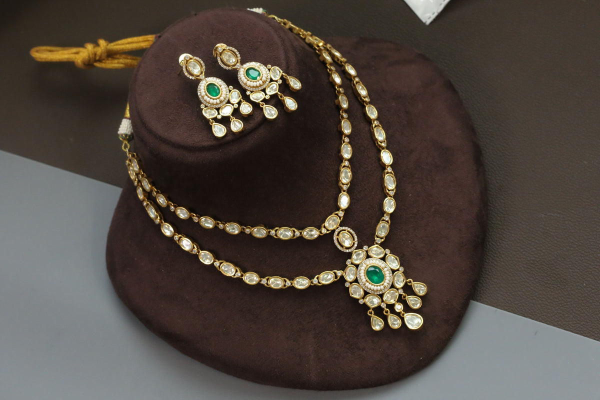 Premium Uncut Polki Green Doublet Set