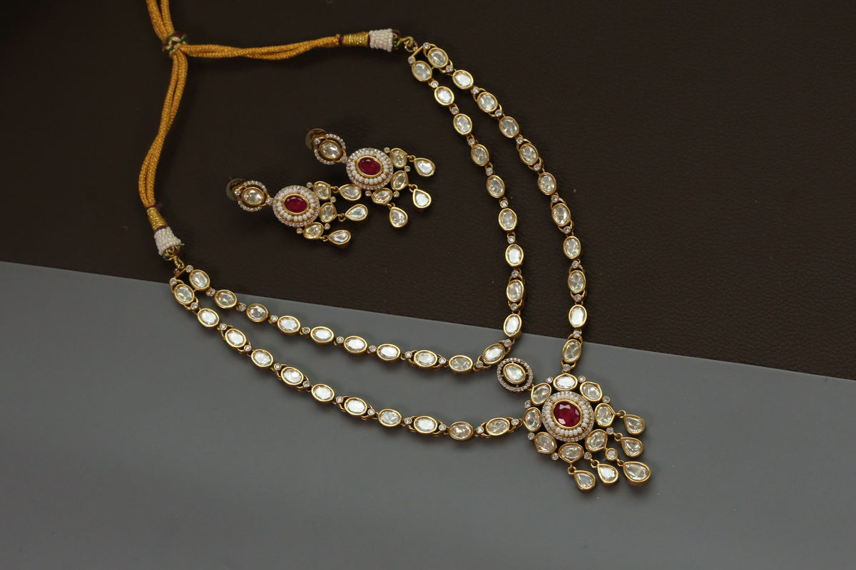 Premium Uncut Polki Red Doublet Set