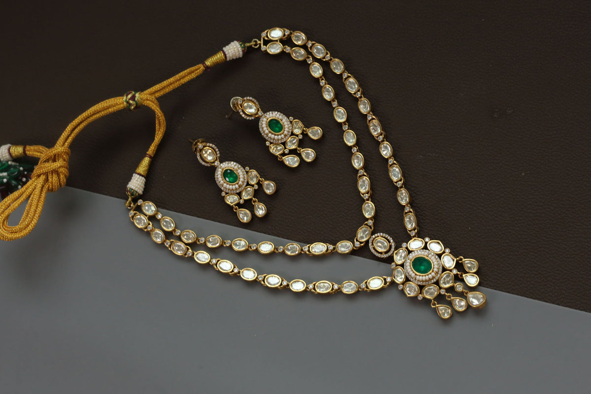 Premium Uncut Polki Green Doublet Set