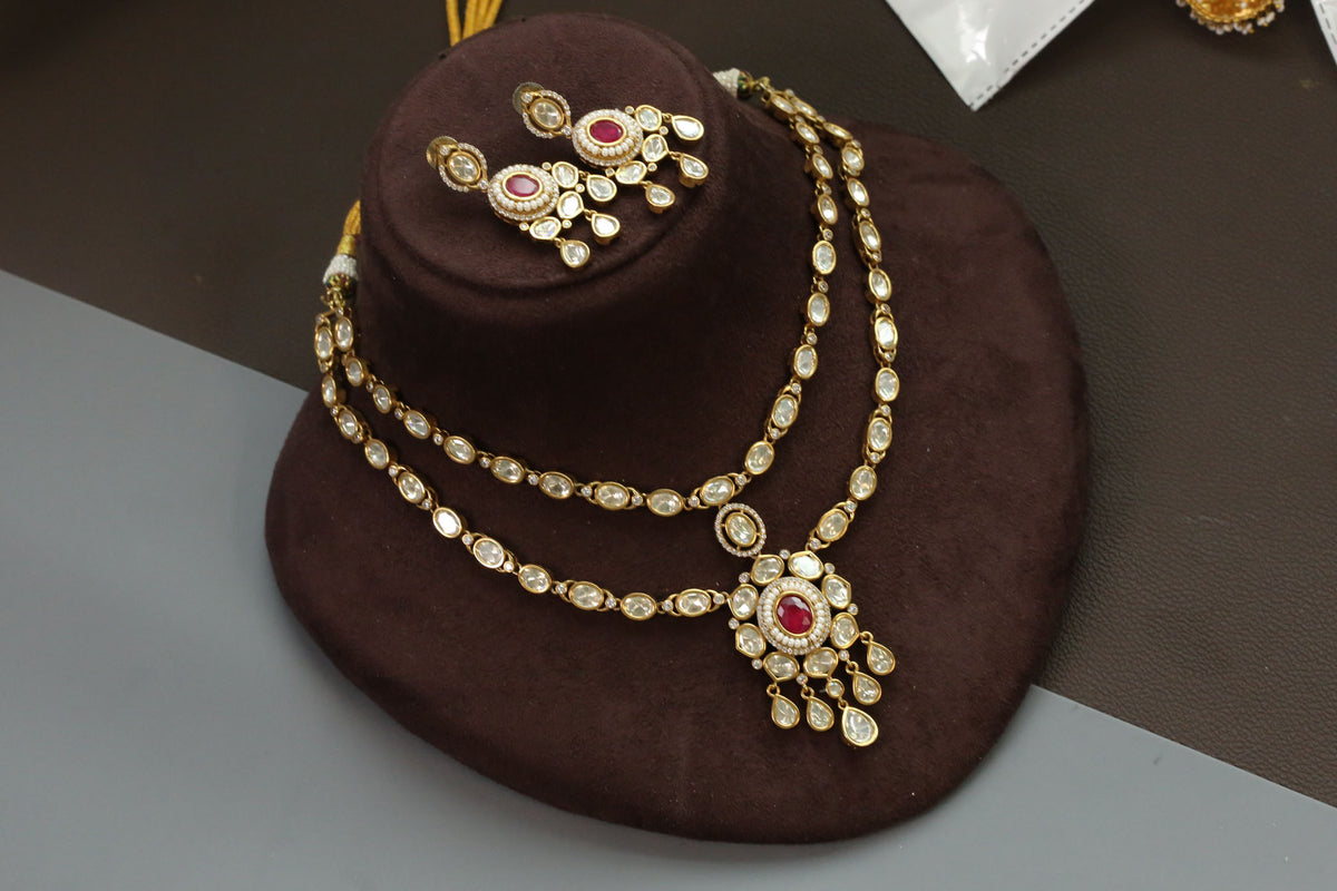 Premium Uncut Polki Red Doublet Set