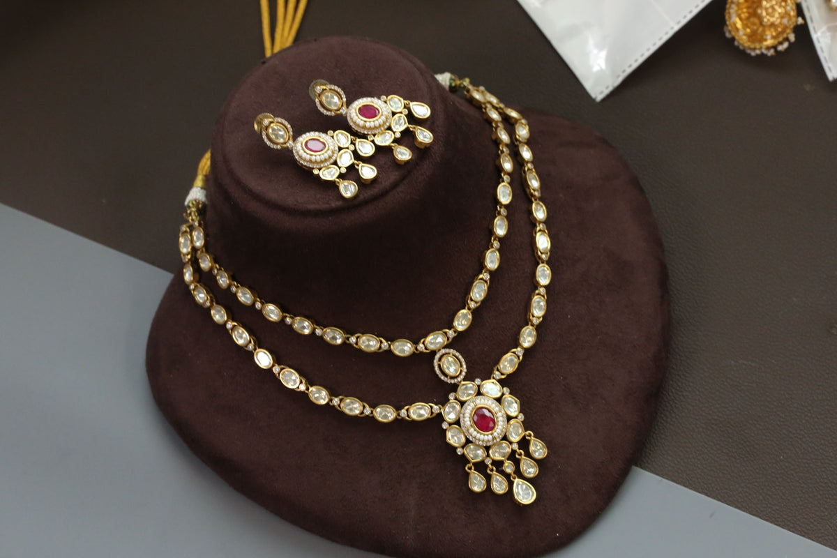 Premium Uncut Polki Red Doublet Set