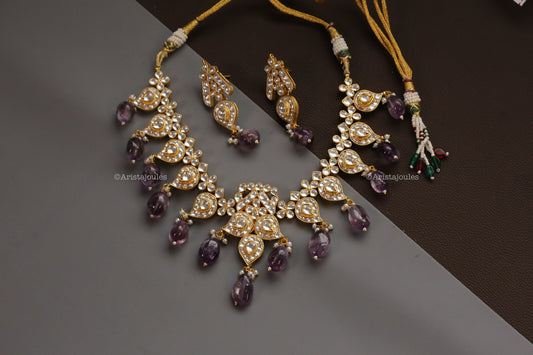 Handmade Amethyst Pachi Kundan Necklace  Set