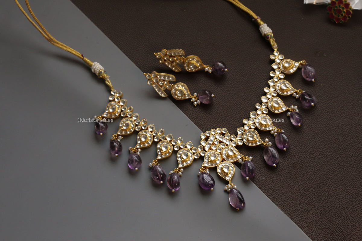 Handmade Amethyst Pachi Kundan Necklace  Set