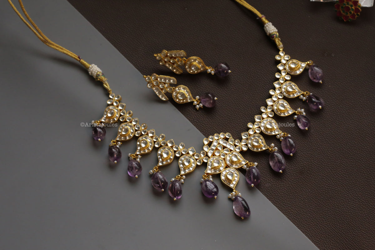 Handmade Amethyst Pachi Kundan Necklace  Set