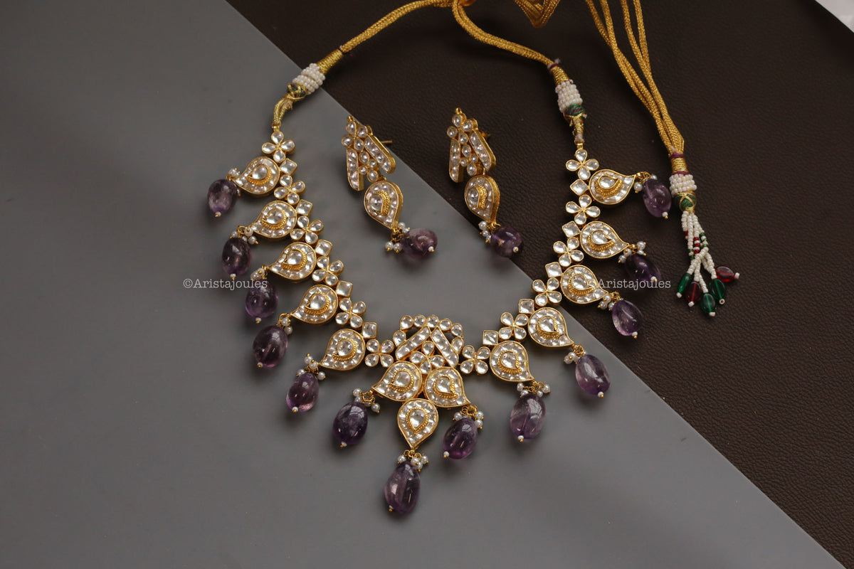 Handmade Amethyst Pachi Kundan Necklace  Set