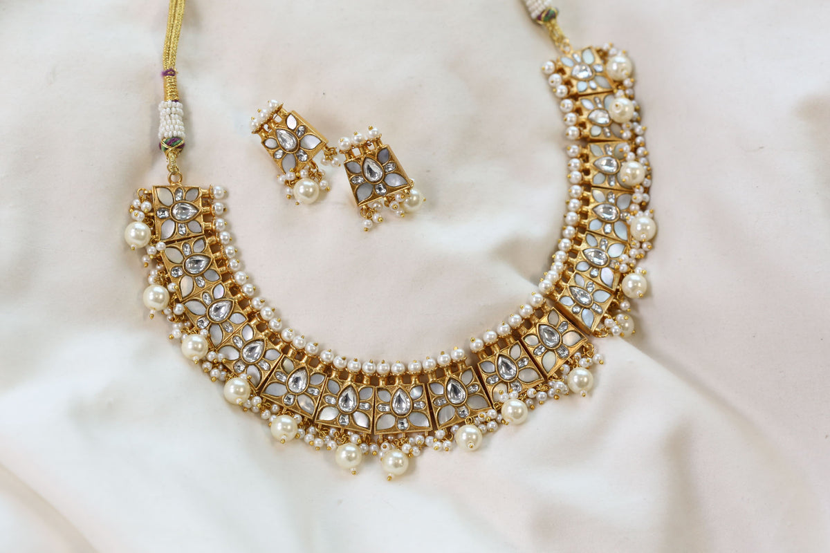 Handmade MOP Jadau Kundan Necklace Set