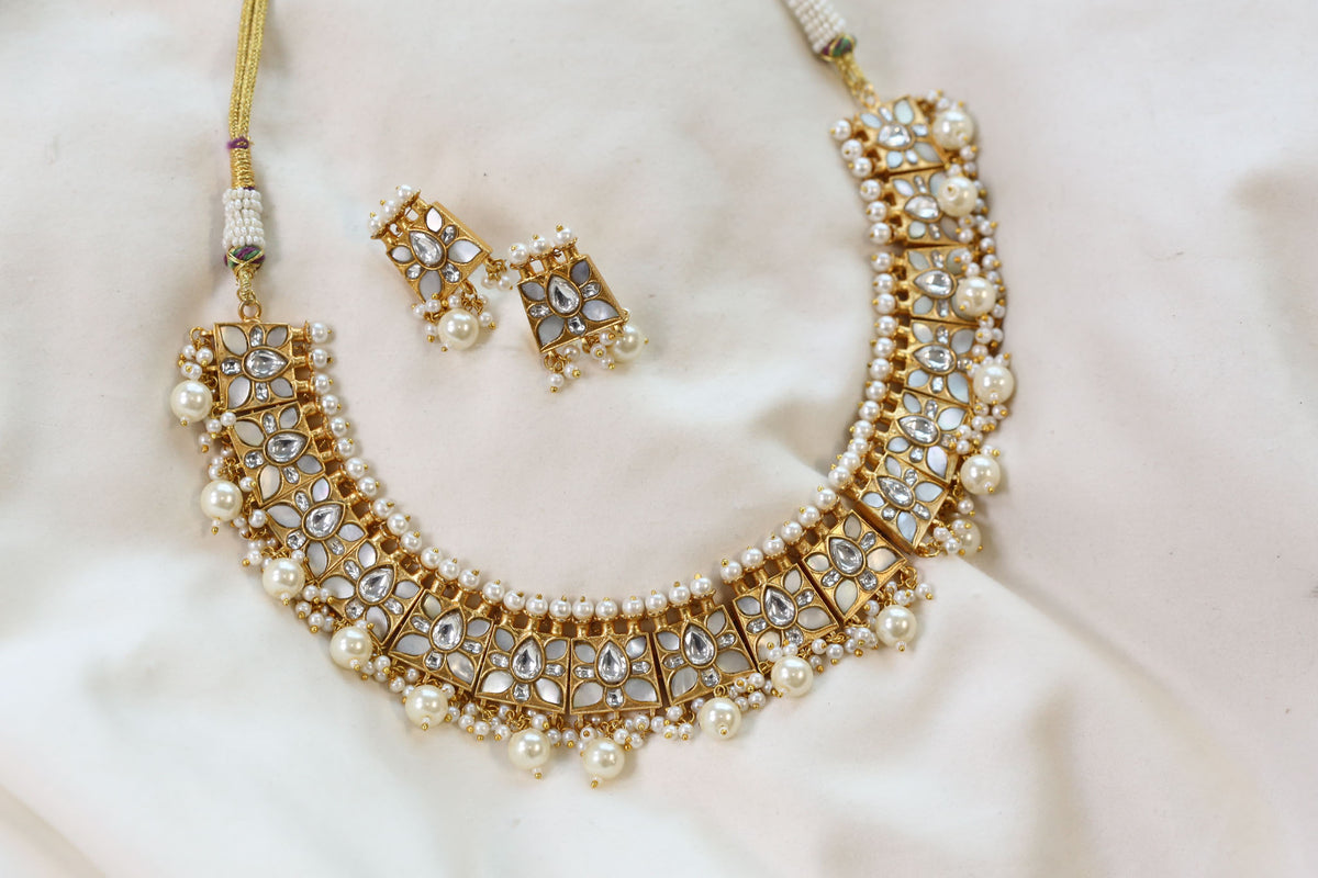 Handmade MOP Jadau Kundan Necklace Set