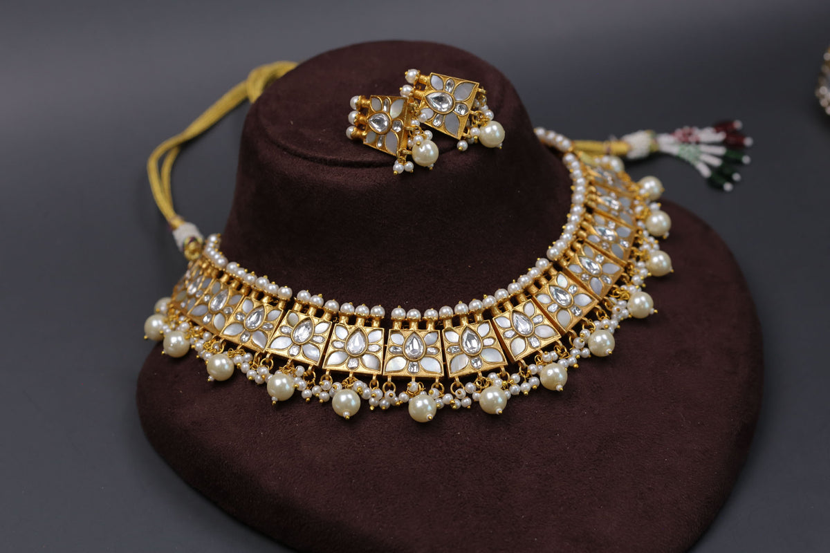 Handmade MOP Jadau Kundan Necklace Set