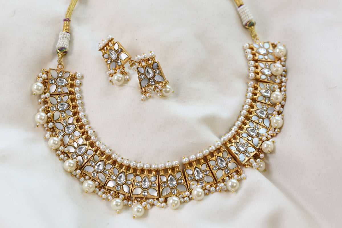 Handmade MOP Jadau Kundan Necklace Set