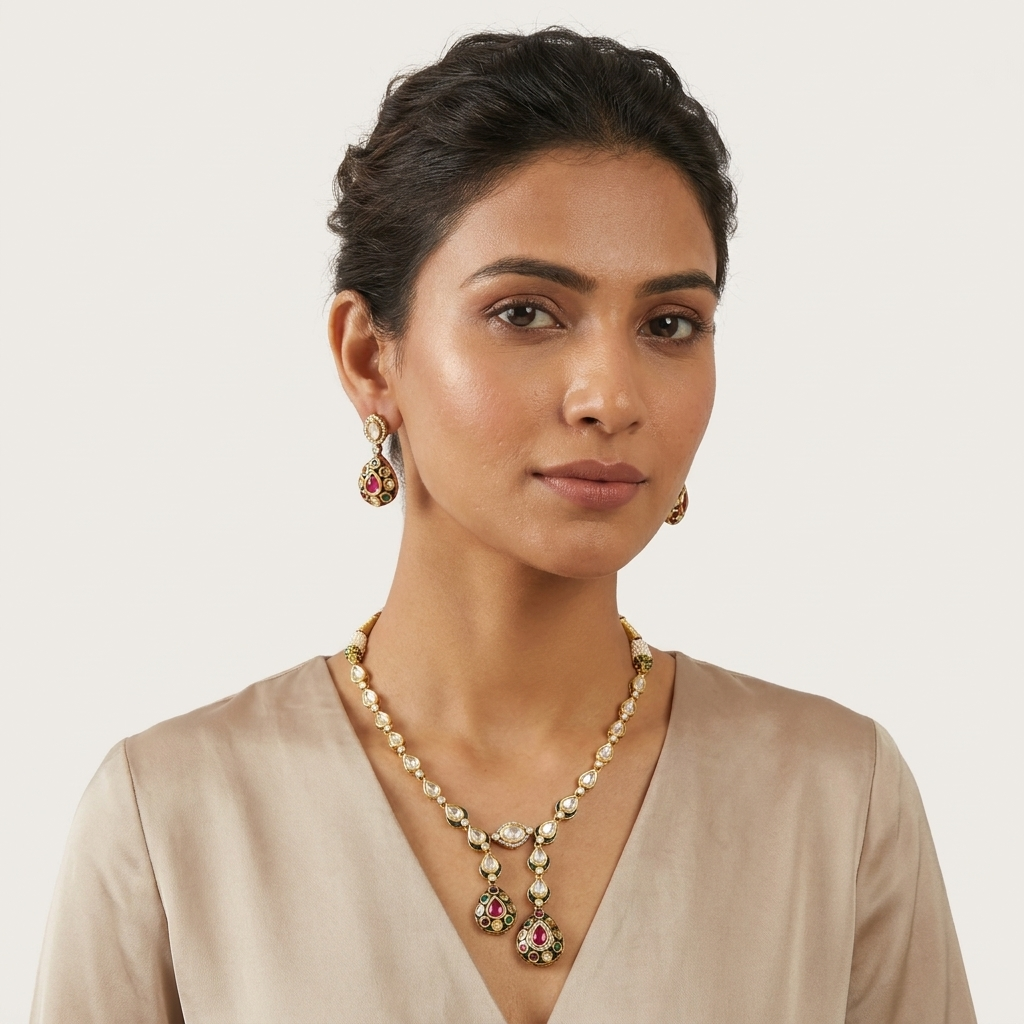 Rajwadi Bikaneri Fusion Kundan Necklace Set