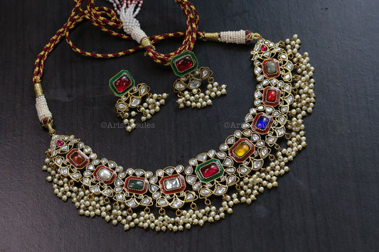 Kajal Vintage Polish Navratna Jadau Necklace Set