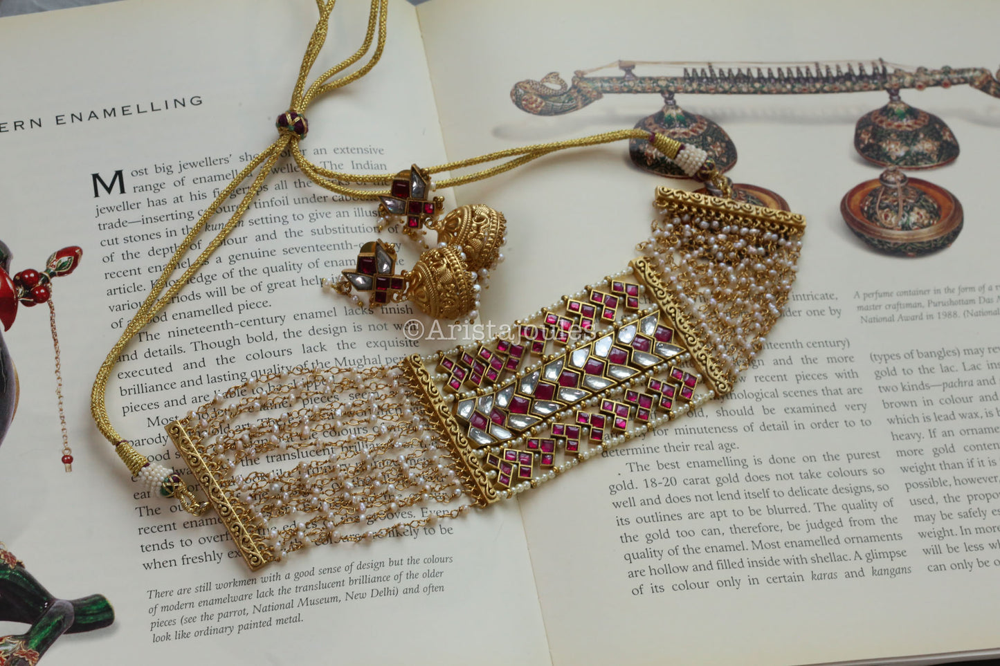 Designer Jadau Choker Set - Real Fresh Water Pearls