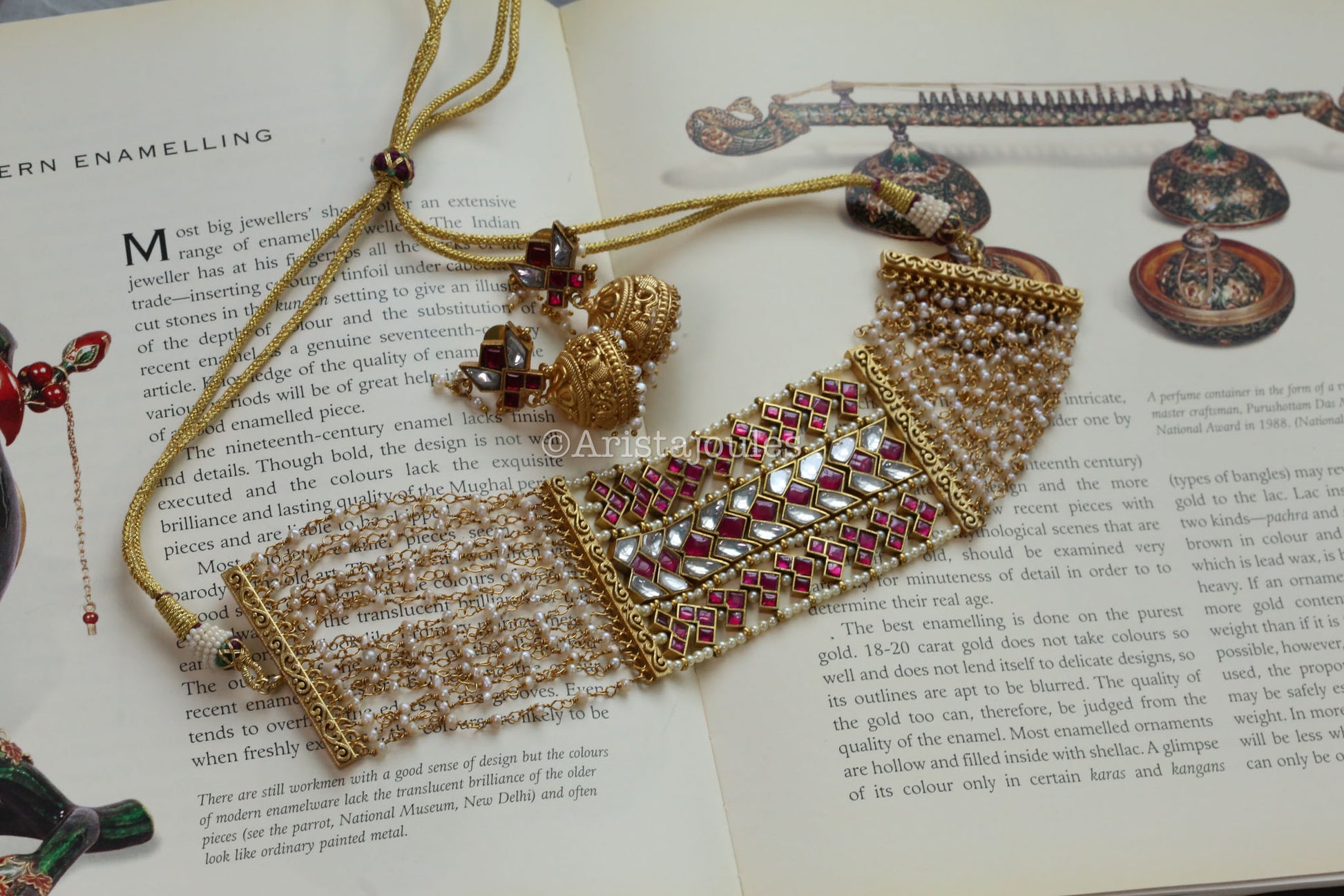 Designer Jadau Choker Set - Real Fresh Water Pearls