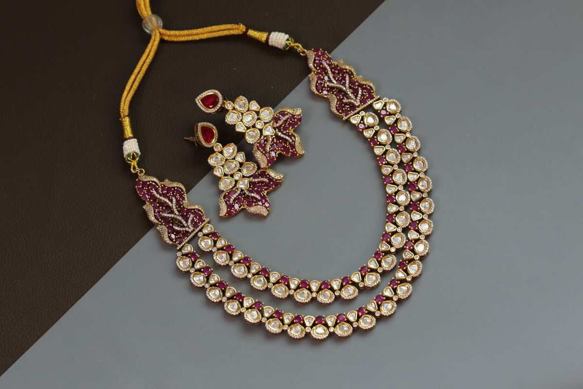 Heer Uncut Polki & Ruby CZ Necklace Set