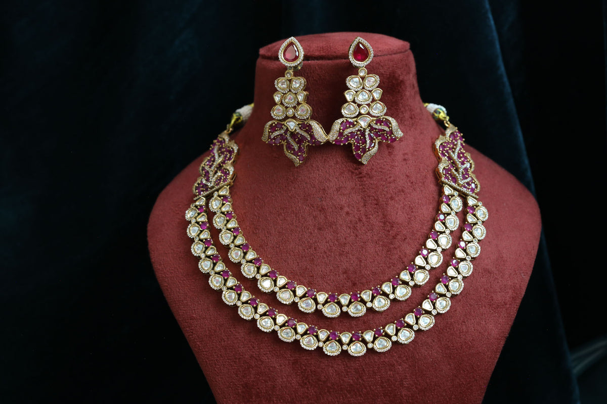 Heer Uncut Polki & Ruby CZ Necklace Set