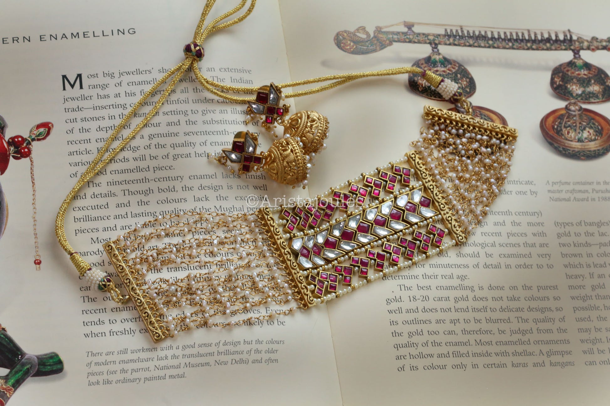 Designer Jadau Choker Set - Real Fresh Water Pearls