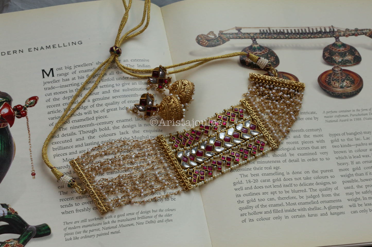 Designer Jadau Choker Set - Real Fresh Water Pearls