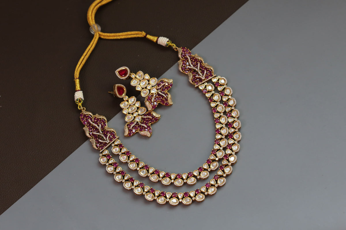 Heer Uncut Polki & Ruby CZ Necklace Set
