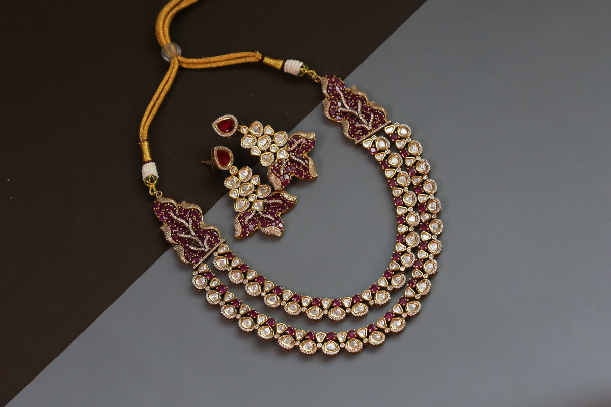 Heer Uncut Polki & Ruby CZ Necklace Set