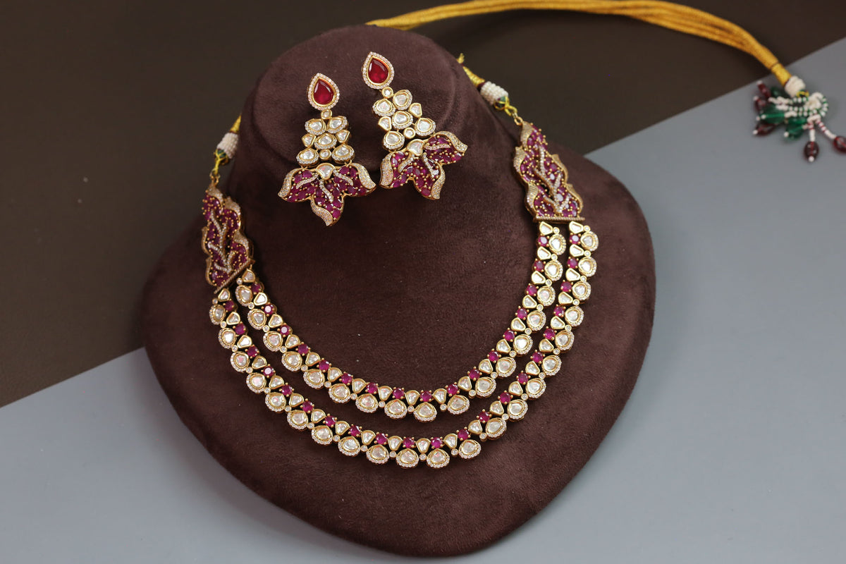 Heer Uncut Polki & Ruby CZ Necklace Set