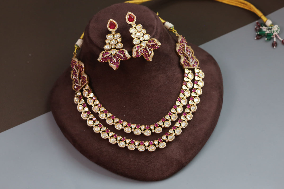 Heer Uncut Polki & Ruby CZ Necklace Set